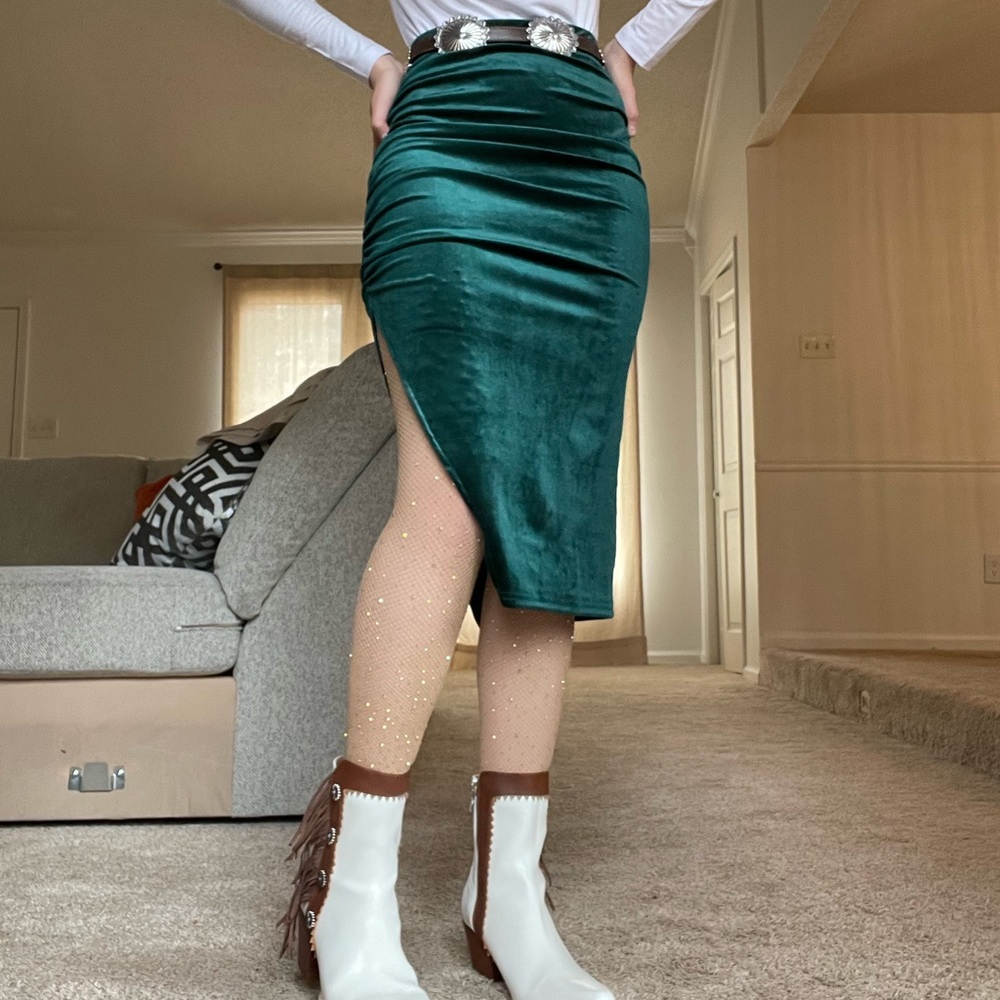 Green velvet skirt